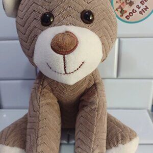 Hugfun Stuffed Plush Teddy Bear 9” Tan Brown Zig Zag Mock Suede Pattern NWT